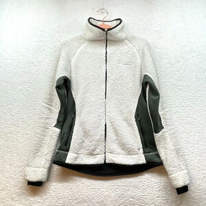 Columbia Jacket Womens Medium White Green Color Block Full Zip Sherpa Fleece